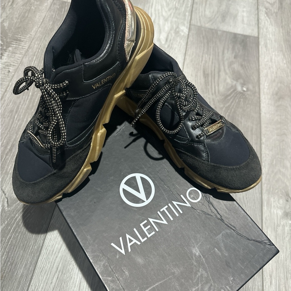 Valentino Black and Gold Athletic Shoes with Chunky Design